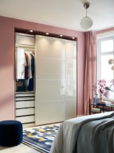 HOKKSUND 4 panels for sliding door frame, high-gloss light beige, 100x236 cm