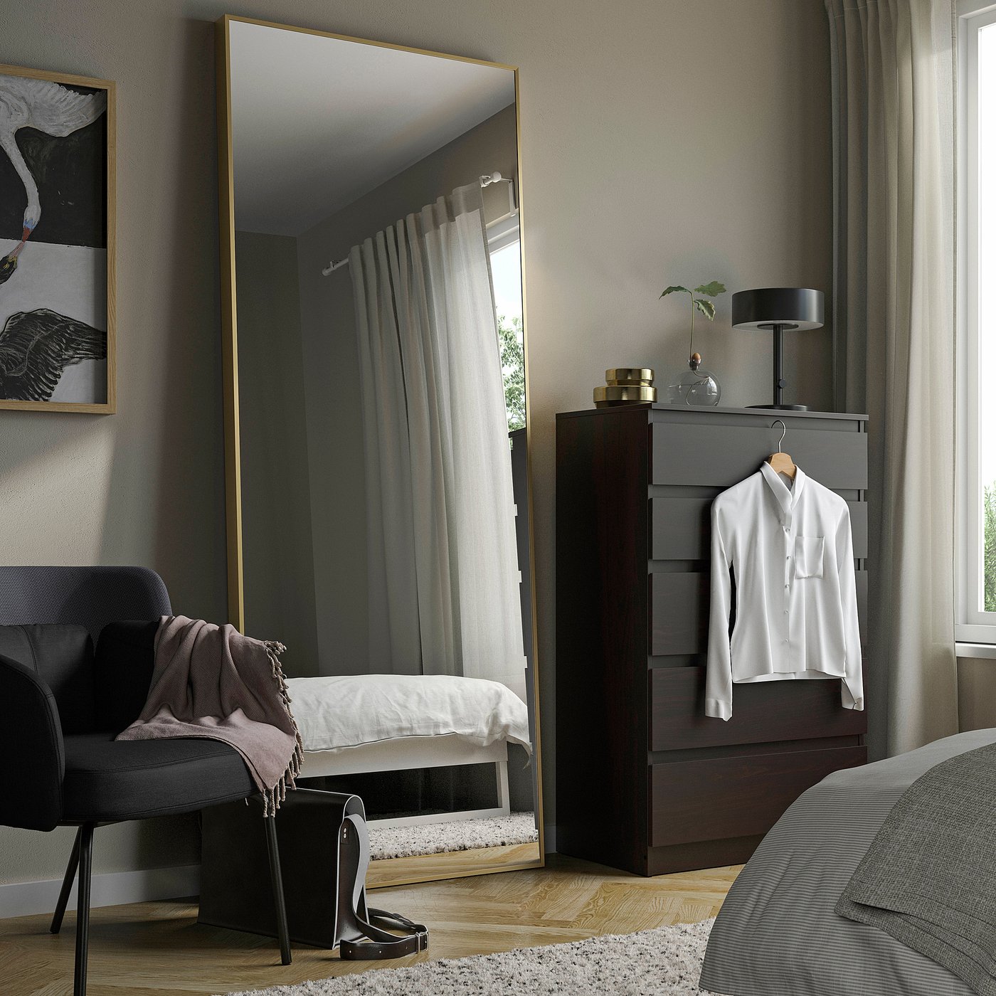 HOVET mirror, gold-colour, 78x196 cm (303/4x771/8