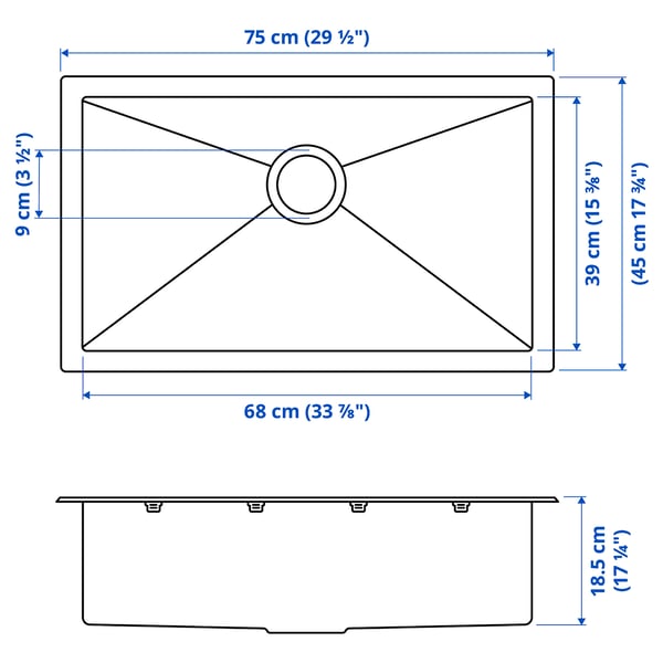 Illustration with measurements for the product: HUVFALLSÖ.
