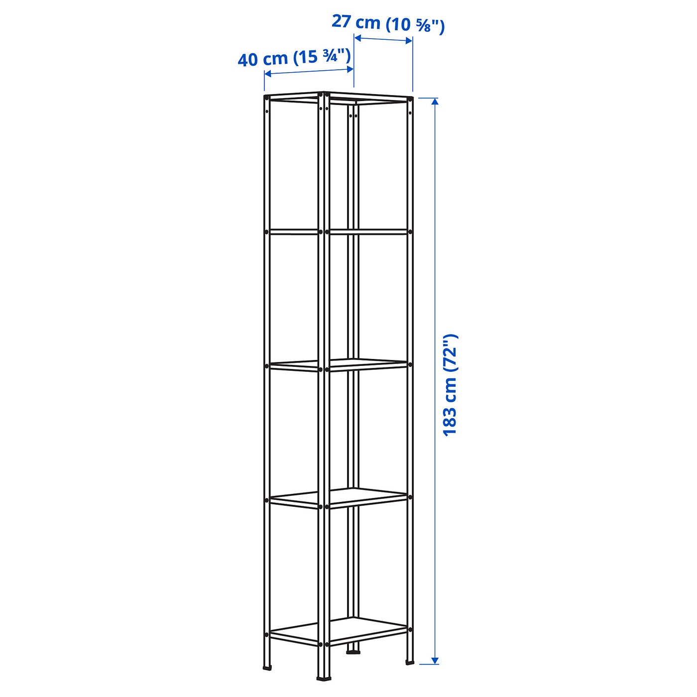 HYLLIS shelving unit, in/outdoor, 40x27x183 cm (153/4x105/8x72