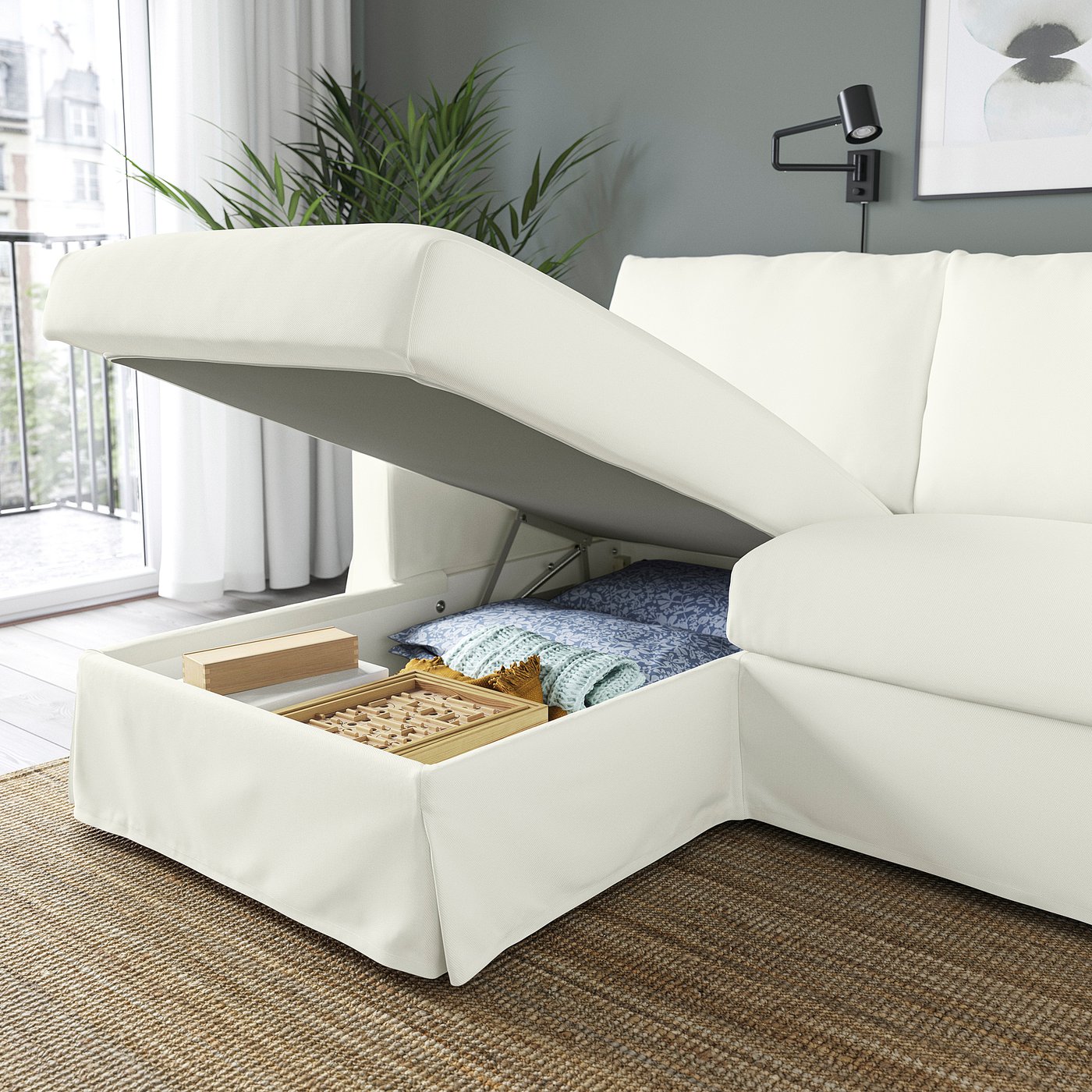 HYLTARP 3-seat sofa w chaise longue, left Hallarp white