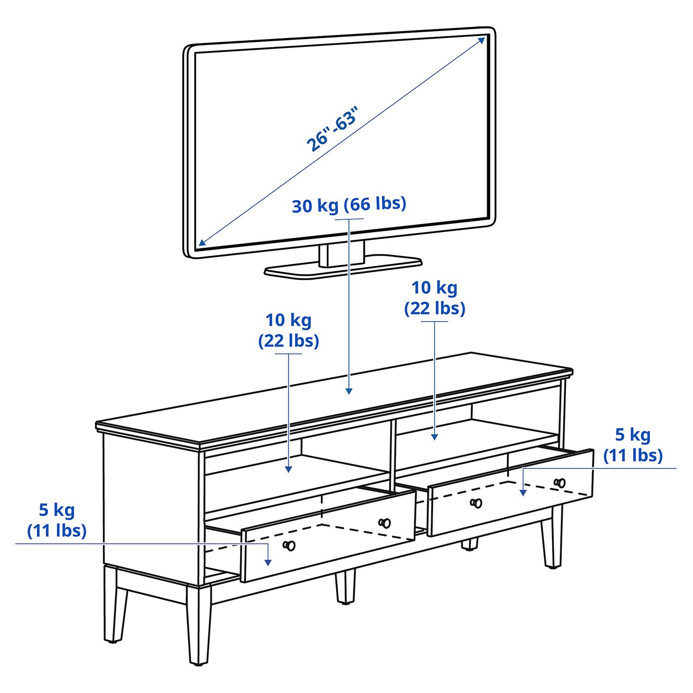 IDANÄS TV bench, white, 162x40x63 cm (633/4x153/4x243/4