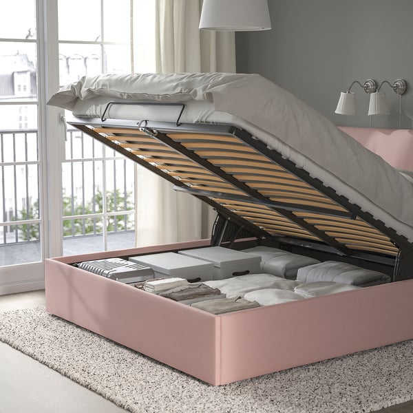 IDANÄS upholstered ottoman bed, Gunnared pale pink, 180x200 cm (707