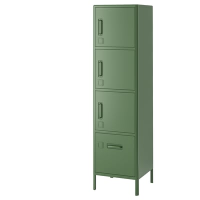 IDÅSEN High cabinet with drawer and doors, dark green, 45x172 cm