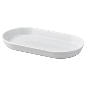 IKEA 365+ white porcelain serving dish, oval shape, simple design.