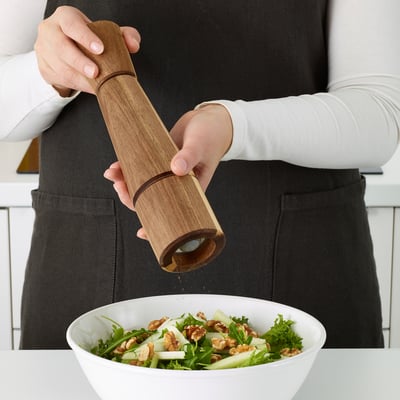 Natural wood spice grinder with ceramic top