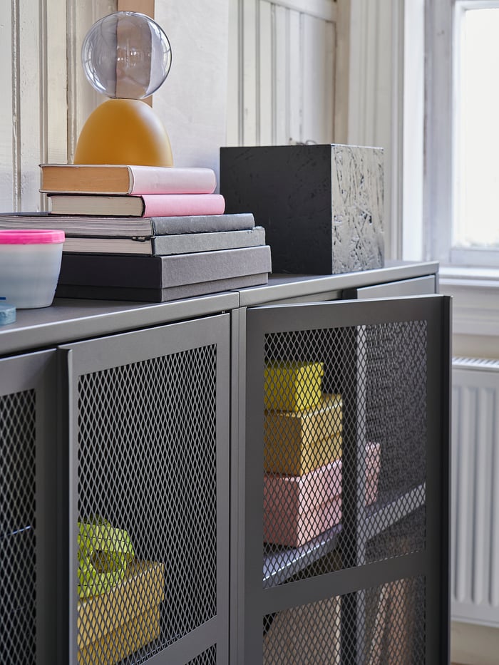 IVAR with doors, grey mesh, 80x83 cm (311/2x325/8") IKEA