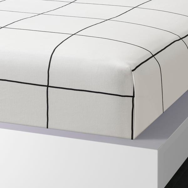 JÄMTSTARR Flat sheet and 2 pillowcase, white/check, 240x260/50x80 cm