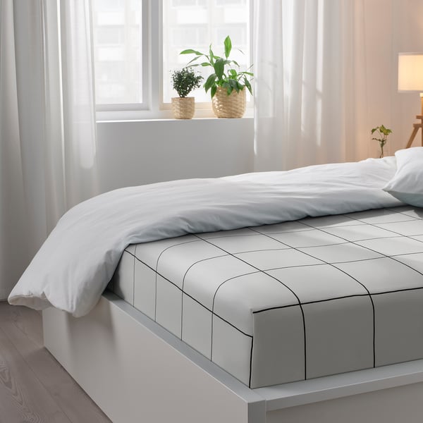 JÄMTSTARR Flat sheet and 2 pillowcase, white/check, 240x260/50x80 cm