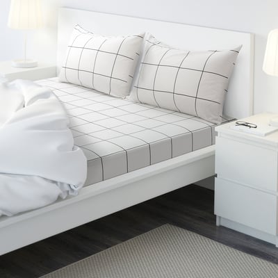 JÄMTSTARR Flat sheet and 2 pillowcase, white/check, 240x260/50x80 cm