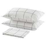 JÄMTSTARR Flat sheet and 2 pillowcase, white/check, 240x260/50x80 cm