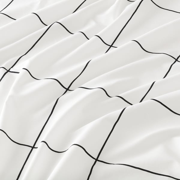 JÄMTSTARR Flat sheet and pillowcase, white/check, 150x260/50x80 cm