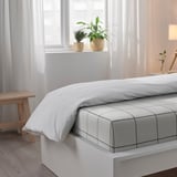 JÄMTSTARR Flat sheet and pillowcase, white/check, 150x260/50x80 cm