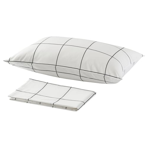 A JÄMTSTARR bedding set, white with black check, 100% cotton.