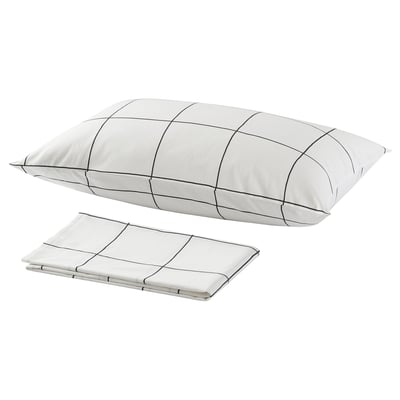 JÄMTSTARR Flat sheet and pillowcase, white/check, 150x260/50x80 cm