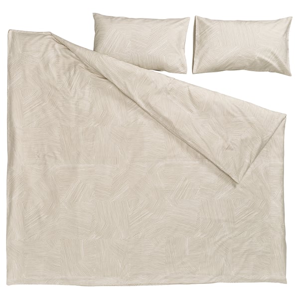 JÄRNTRÄD beige bedding set, wavy lines pattern, rectangle shape, 100% recycled cotton.