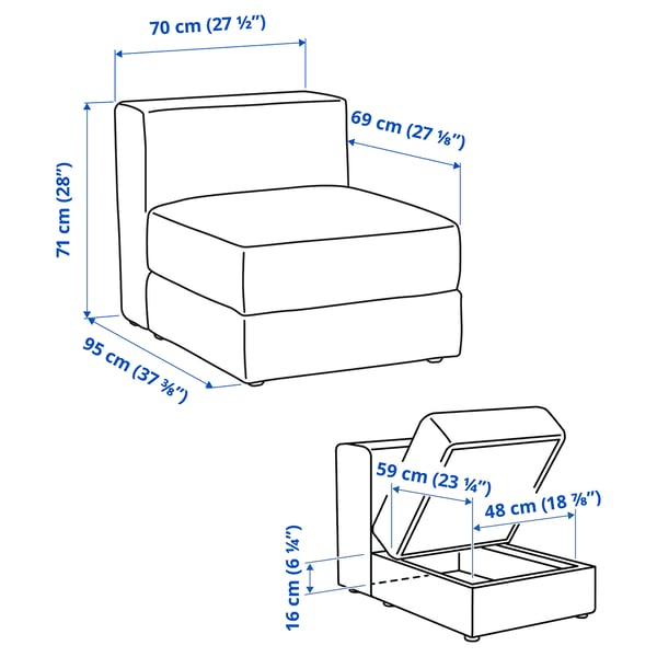 JÄTTEBO 1-seat module with storage, Tonerud grey