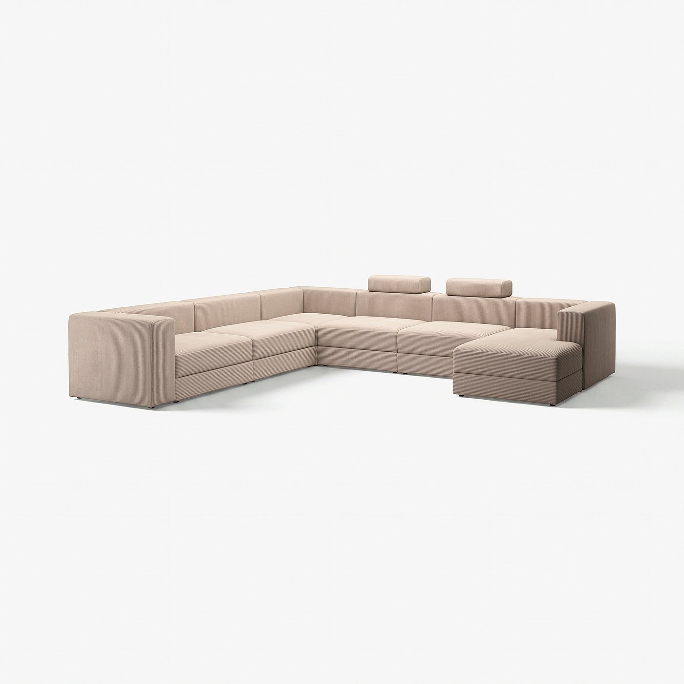 JÄTTEBO U-shaped sofa, 7-seat, with chaise longue, right with headrests/Samsala grey-beige