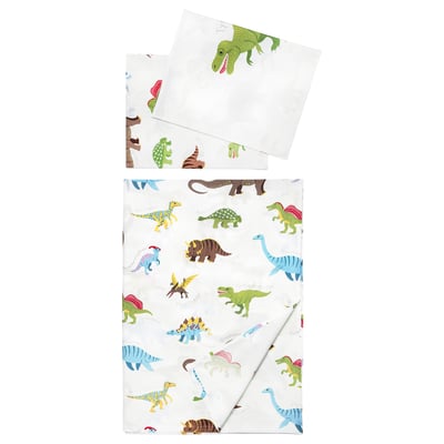JÄTTELIK Flat sheet and 2 pillowcase, Dinosaurs/white, 240x260/50x80 cm