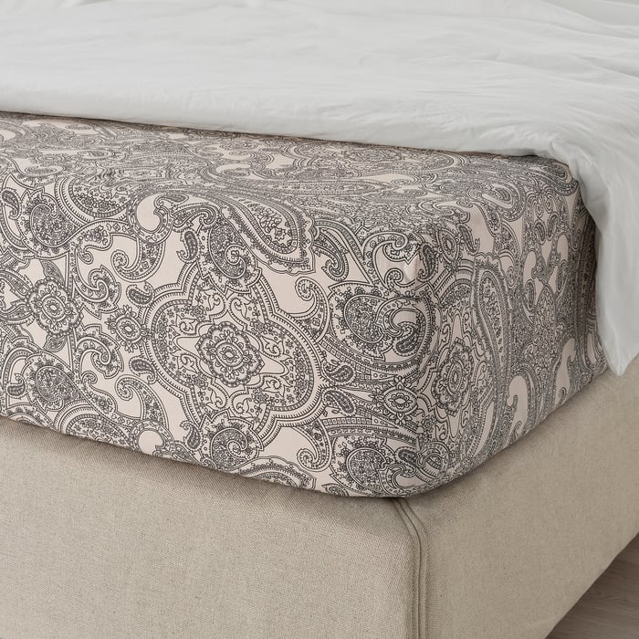 JÄTTEVALLMO fitted sheet, beige/dark grey, 160x200 cm (63x79") IKEA