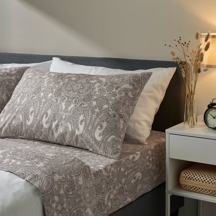 JÄTTEVALLMO sheet, beige/dark grey, 240x260 cm (94x102") IKEA