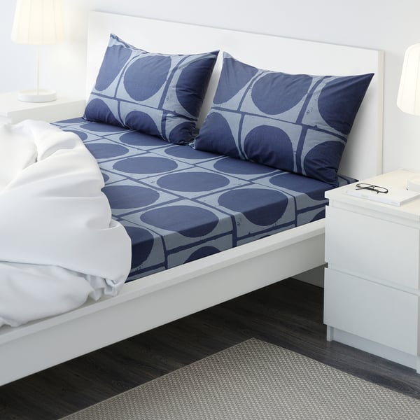 JORDRANUNKEL Flat sheet and 2 pillowcase, dark blue, 240x260/50x80 cm
