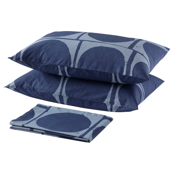 JORDRANUNKEL Flat sheet and 2 pillowcase, dark blue, 240x260/50x80 cm