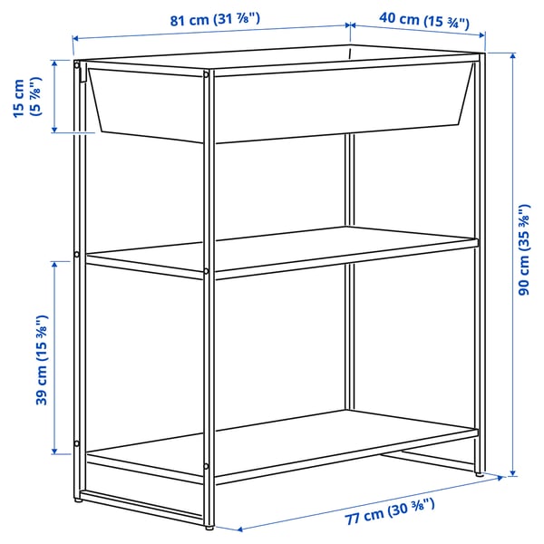 JOSTEIN Shelving unit with container, in/outdoor/metal white, 81x40x90 cm