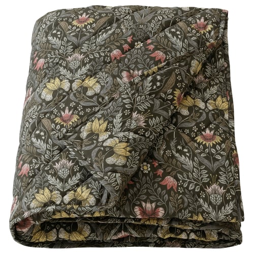 KÄRRDUNÖRT comforter: dark, earthy floral design; rectangular; soft, organic materials.