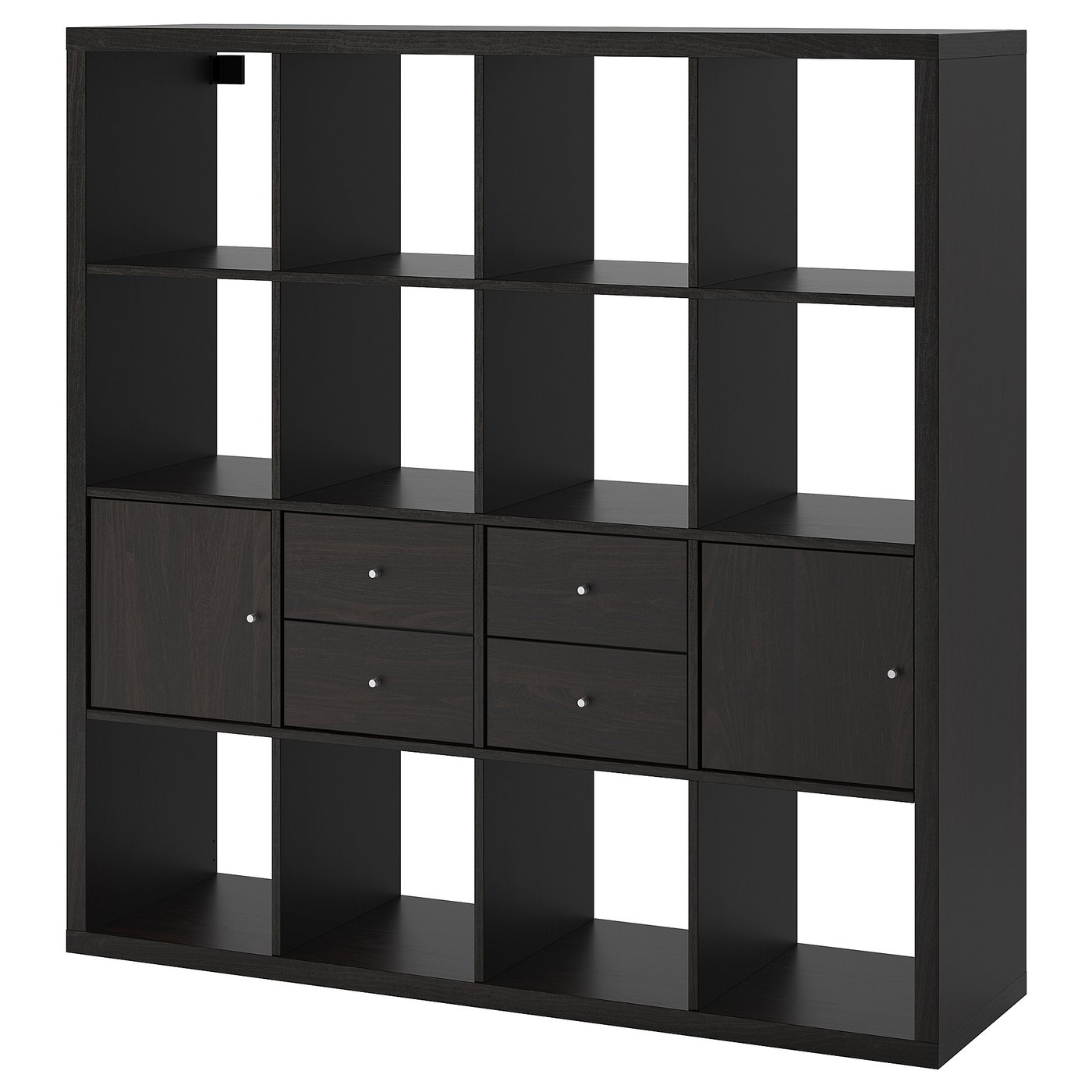 KALLAX Shelving unit with 4 inserts, black-brown, 147x147 cm (57 7/8x57 5/8 ")
