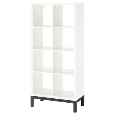 KALLAX Shelving unit with underframe, high-gloss/white/black, 77x164 cm