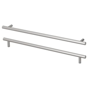 Stainless steel KALLRÖR handle set, sleek and modern, ideal for kitchen cabinets.