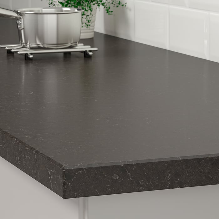 KASKER custom made worktop, dark grey marble effect/quartz, 1 m²x4.0 cm (11 sq feetx15/8") IKEA