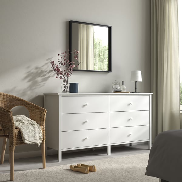 Kilberget Chest of 6 drawers, white/anchor/unlock-function, 144x78 cm