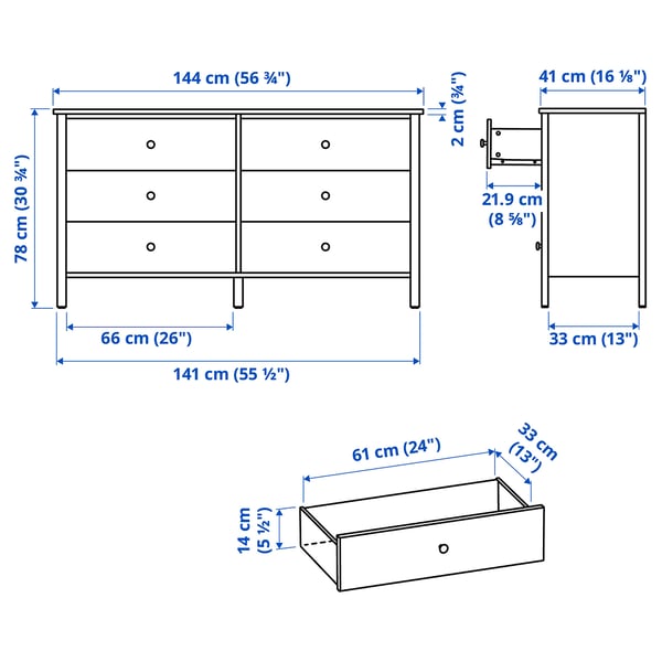 Kilberget Chest of 6 drawers, white/anchor/unlock-function, 144x78 cm