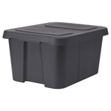 KLÄMTARE Box with lid, in/outdoor, dark grey, 58x45x30 cm
