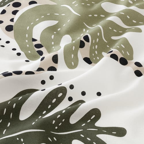 KLÄTTERKALLA flat sheet and 2 pillowcase, white/green, 240x260/50x80 cm