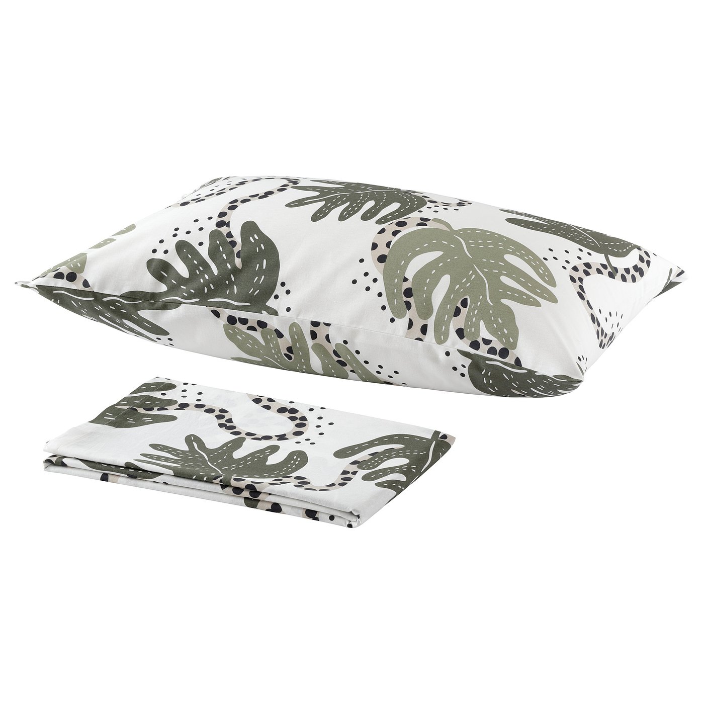 KLÄTTERKALLA flat sheet and pillowcase, white/green, 150x260/50x80 cm