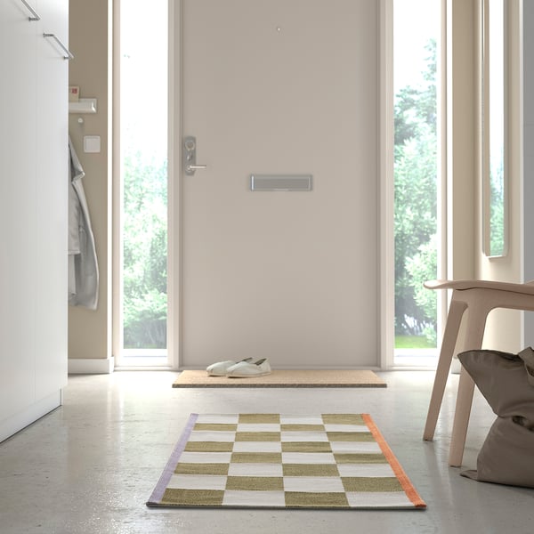 KLASSRUM Rug, flatwoven, white/green, 60x120 cm