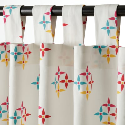 KLIBBARV Curtains, 1 pair, white printed/with tab top, 150x150 cm
