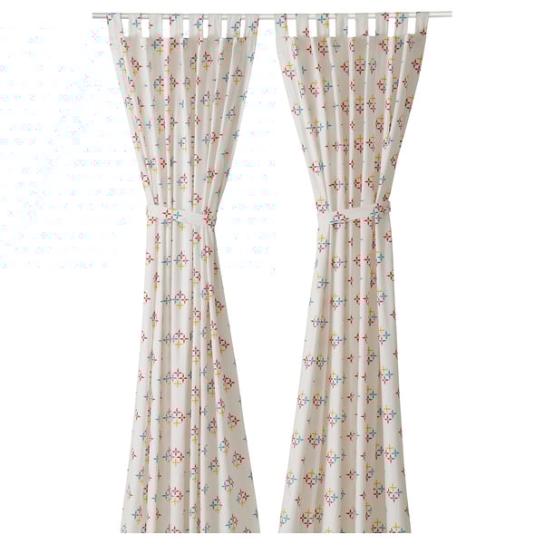 KLIBBARV Curtains, 1 pair, white printed/with tab top, 150x150 cm