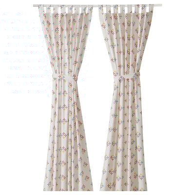 KLIBBARV Curtains, 1 pair, white printed/with tab top, 150x150 cm