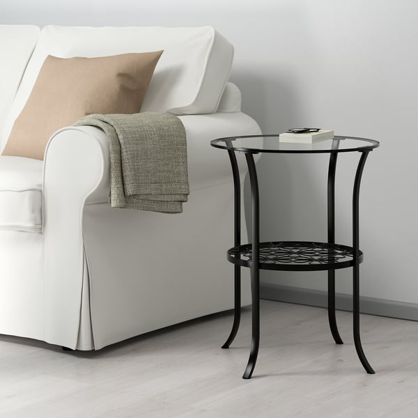 KLINGSBO Side table, black/clear glass, 49x62 cm