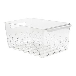 KLIPPKAKTUS: clear storage basket with handles and ventilation, perfect for fridge organisation.