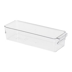 KLIPPKAKTUS: clear, rectangular storage box with lid, made of san plastic, built-in handle.