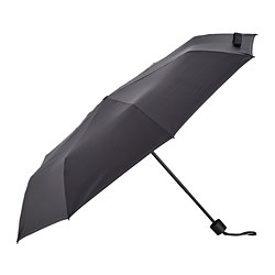 Black KNALLA umbrella, compact and foldable with polyester fabric and steel frame, ideal for protection in heavy rain.