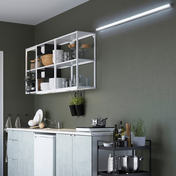 KNOPPSLINGA LED batten light, opal white/silver-colour, 3600 lm 6500 K