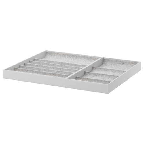 KOMPLEMENT grey felt jewellery tray, rectangular with multiple compartments.