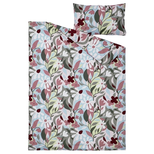 KORSKOVALL Duvet cover and pillowcase, multicolour/floral pattern, 150x200/50x80 cm