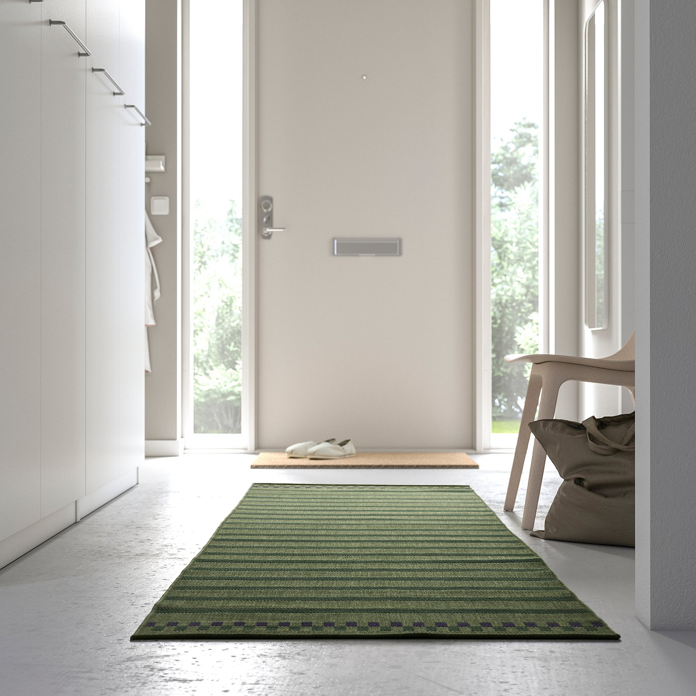 vintage floor cushion　グリーンベージュ KORSNING rug flatwoven, in/outdoor, green purple/striped, 80x250